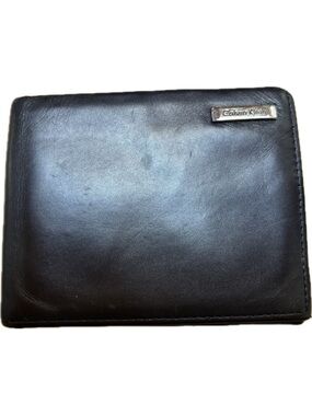 Calvin Klein Black Leather Bifold Wallet with Metal Logo
